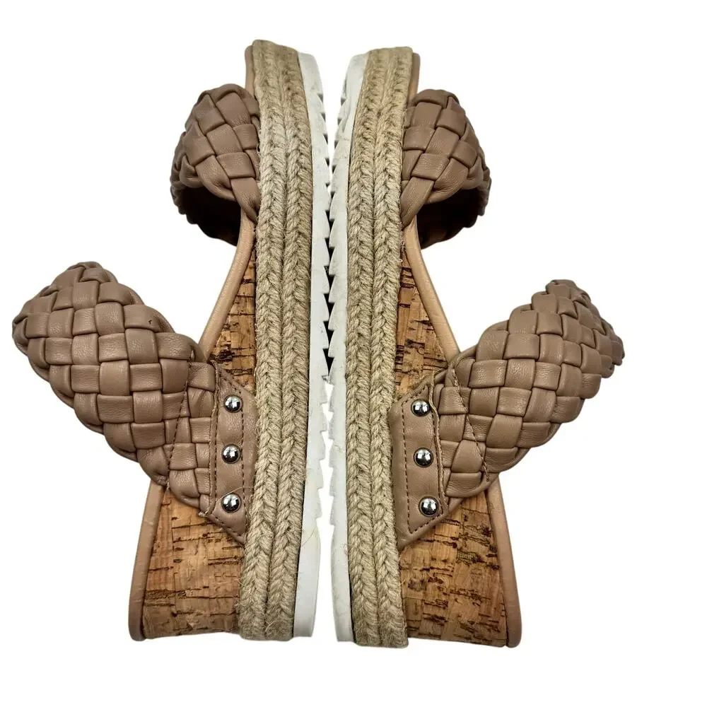 Steve Madden Zilda Braided Cork Wedge Slip On Platform Sandals Women's Size 9